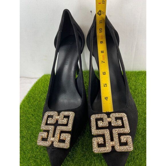 Black Suede Pumps With Rhinestone Buckle Embellishment Size 40 - Picture 7 of 8